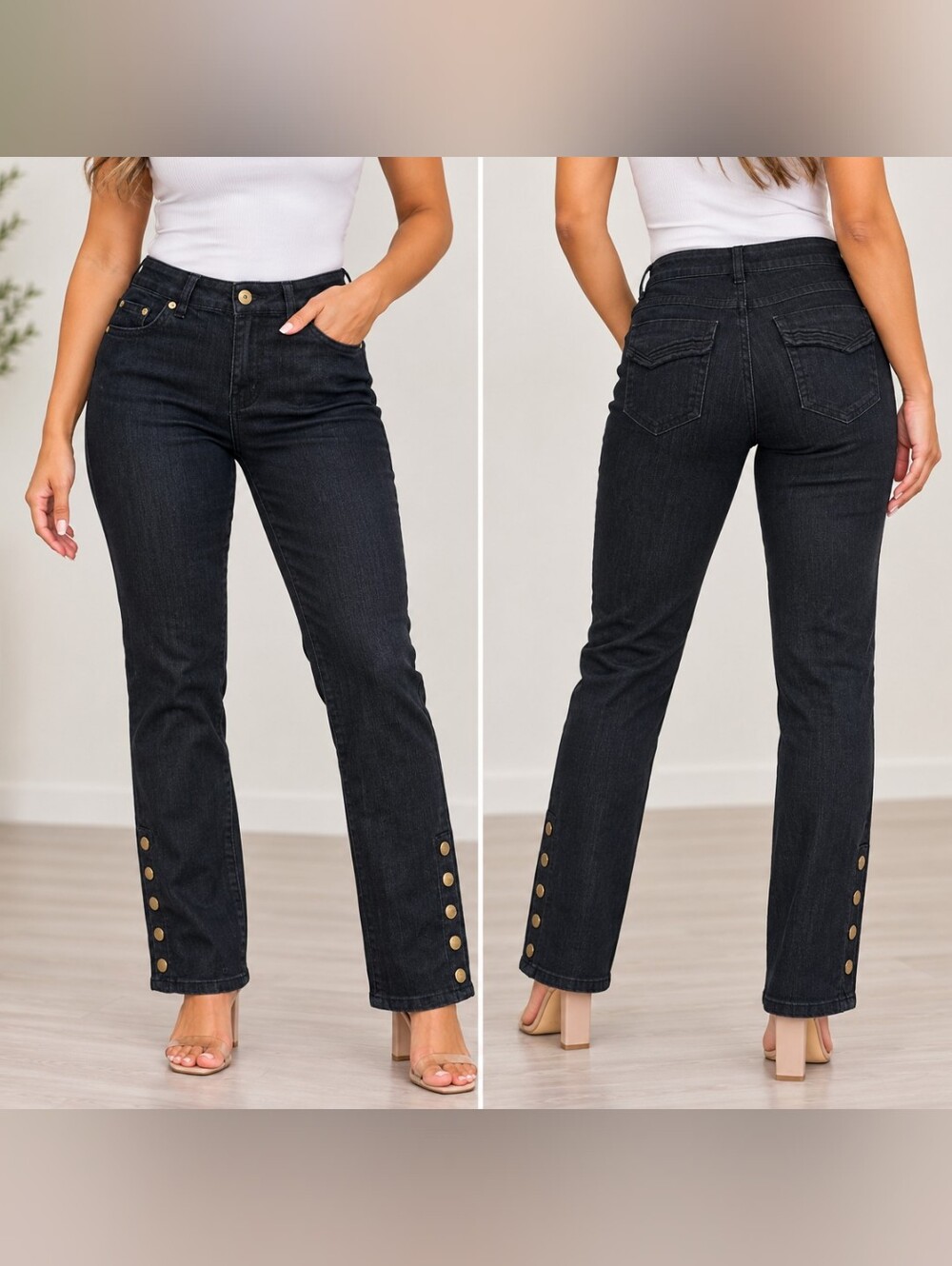 Dark BLUE Button-Hem Women’s Jeans
